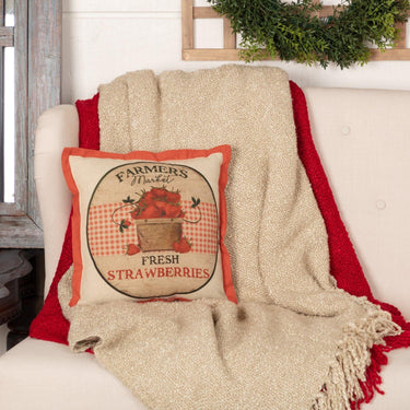 Farmer's Market Fresh Strawberries Pillow 12x12 VHC Brands - The Fox Decor